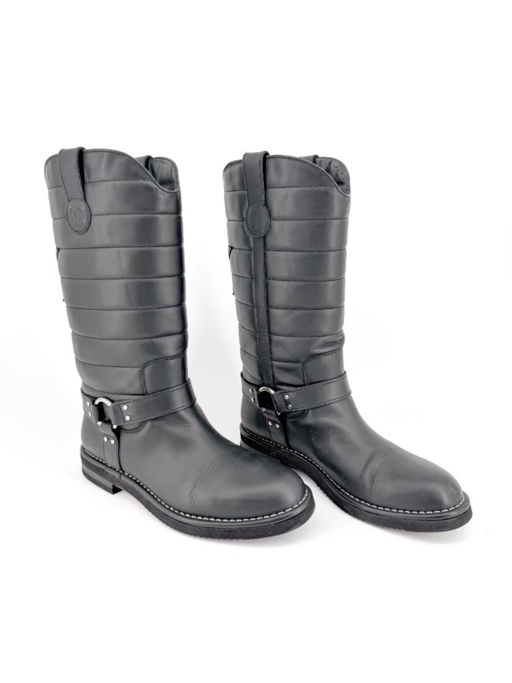 Chanel Star Harness Black Oily Calf Leather Riding Boot Size 42 US 11-11.5 Women